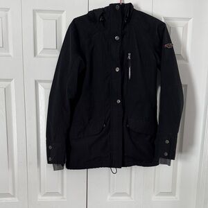 Roxy Black Hooded Jacket with Button Accents